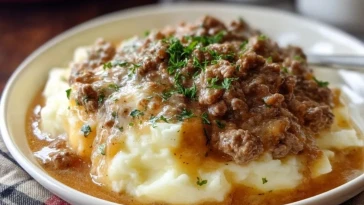 Boeuf Haché Avec Sauce Sur Purée De Pommes De Terre