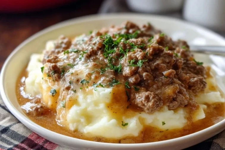 Boeuf Haché Avec Sauce Sur Purée De Pommes De Terre