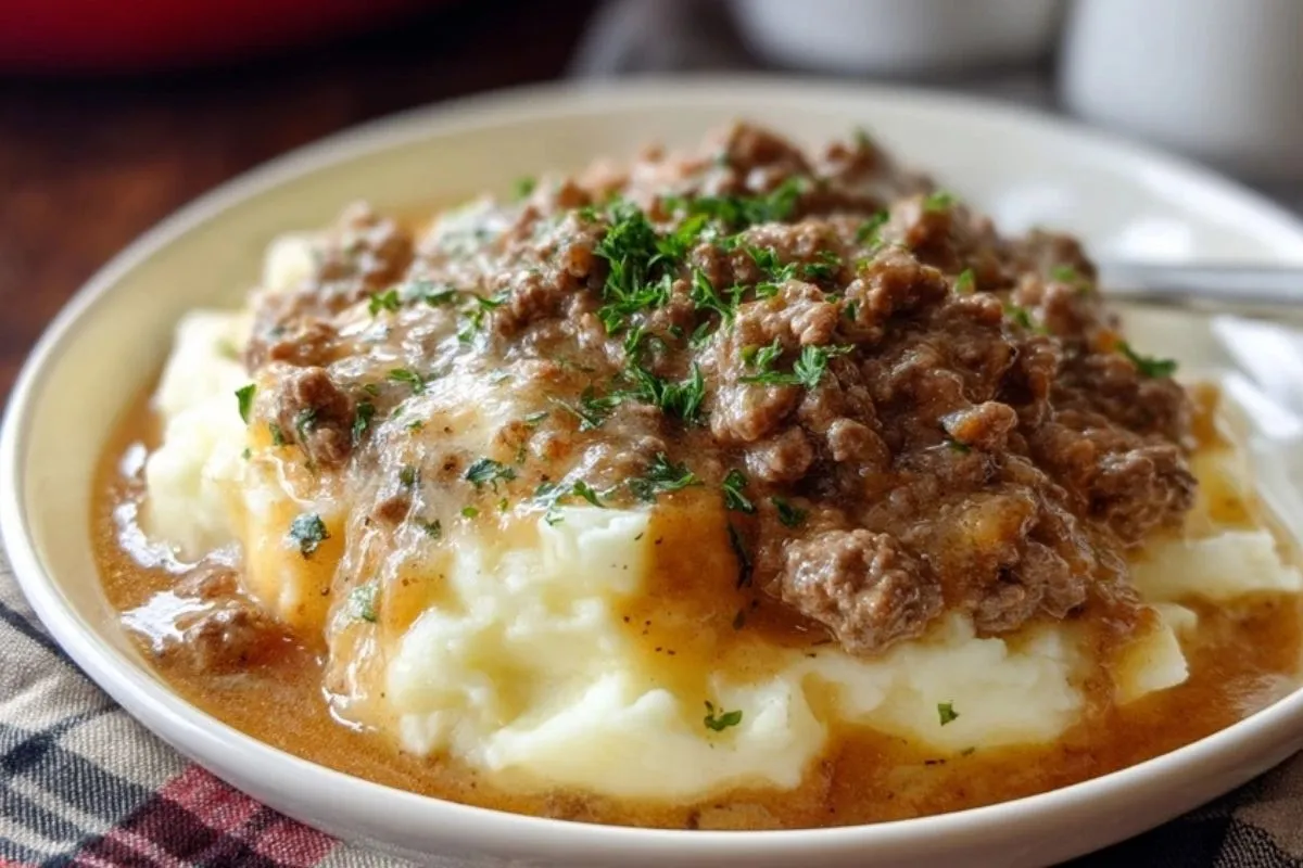 Boeuf Haché Avec Sauce Sur Purée De Pommes De Terre