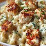 Bouchées de poulet à l'ail et pâtes Alfredo crémeuses aux épinards et artichauts cajuns