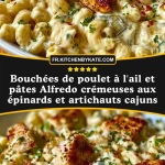 Bouchées de poulet à l'ail et pâtes Alfredo crémeuses aux épinards et artichauts cajuns - Pin 1