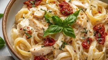 Fettuccine Alfredo au poulet et tomates séchées