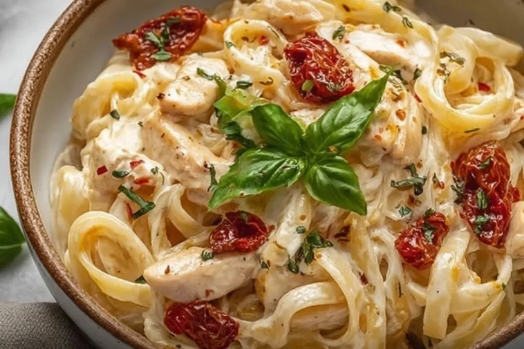 Fettuccine Alfredo au poulet et tomates séchées
