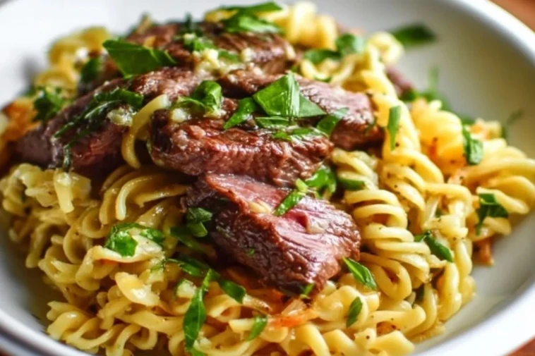 Nouilles éclairs au steak au beurre à l'ail