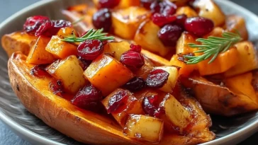 Patates Douces Rôties Aux Pommes Et Canneberges