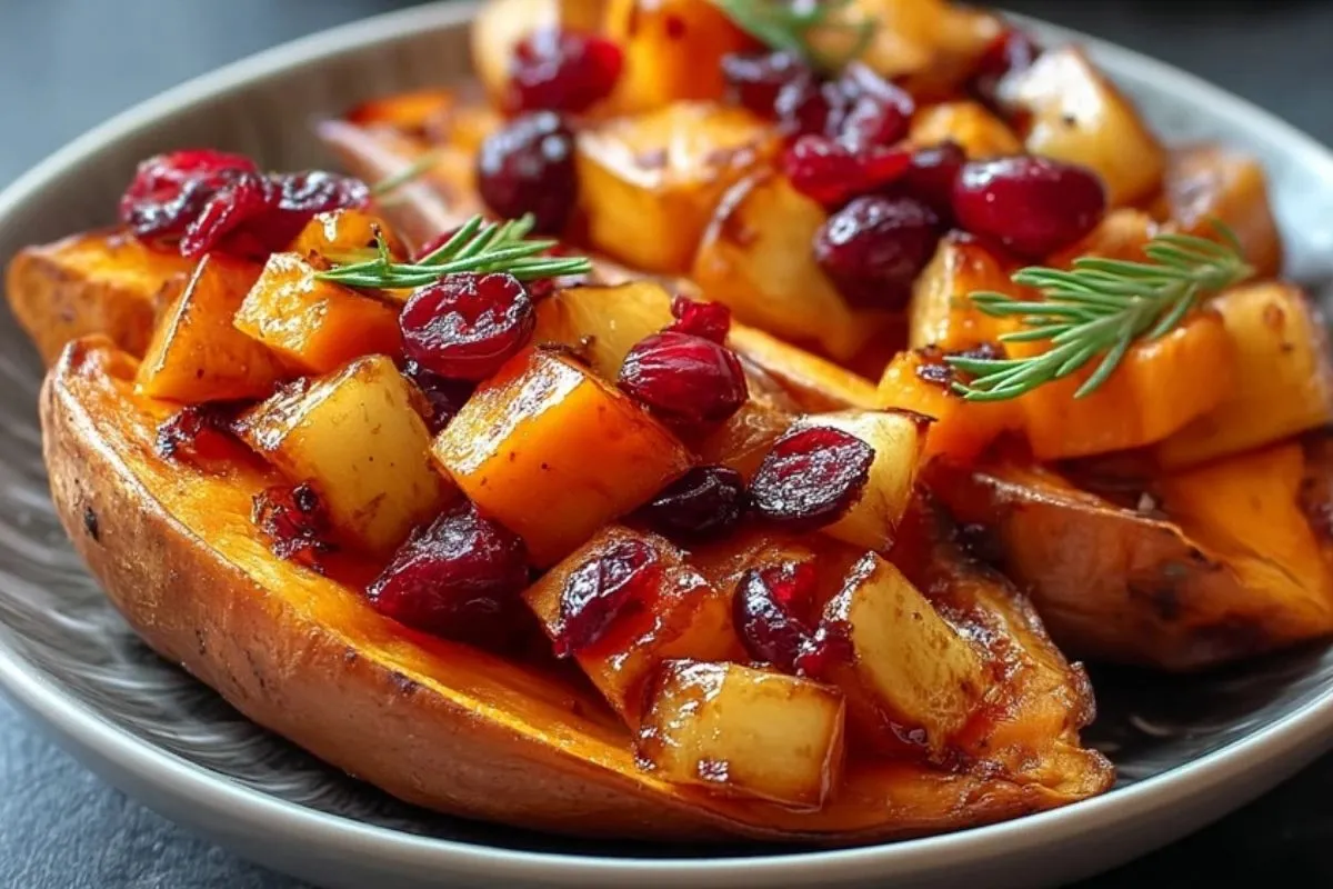 Patates Douces Rôties Aux Pommes Et Canneberges