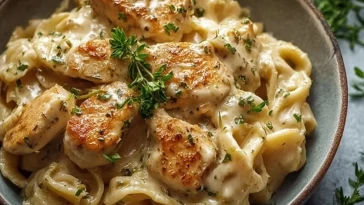 Pâtes crémeuses au poulet, à l'ail et au parmesan
