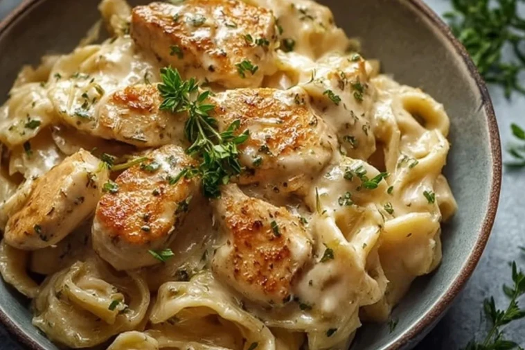 Pâtes crémeuses au poulet, à l'ail et au parmesan