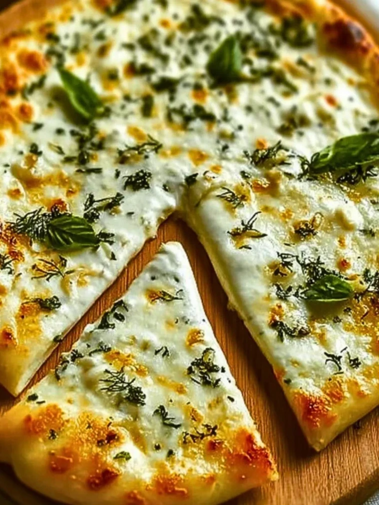 Pizza au fromage, basilic et ail