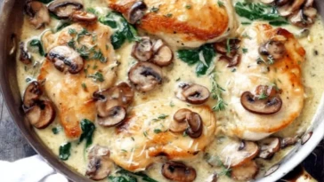Poulet crémeux aux champignons et parmesan à la poêle