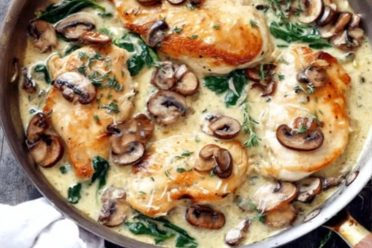 Poulet crémeux aux champignons et parmesan à la poêle