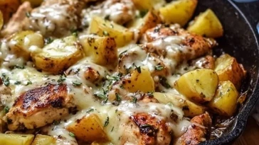 Poulet et pommes de terre en une seule poêle avec sauce