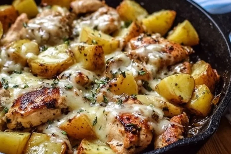 Poulet et pommes de terre en une seule poêle avec sauce