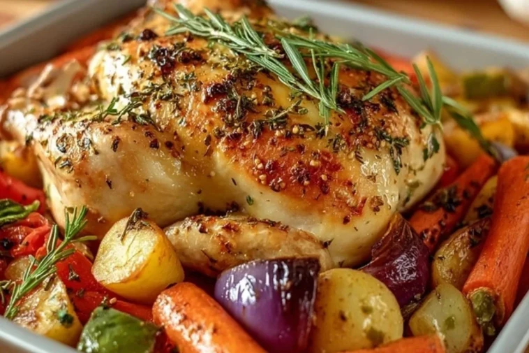 Poulet rôti à l'ail et légumes