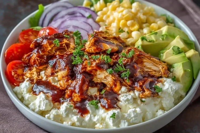 Bol De Poulet Barbecue Riche En Protéines Avec Fromage Cottage