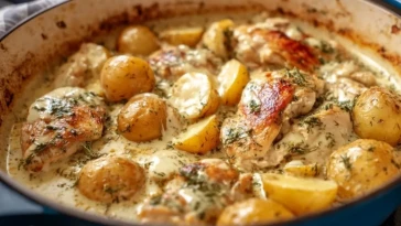 Poulet Crémeux Roti À La Casserole Avec Pommes De Terre