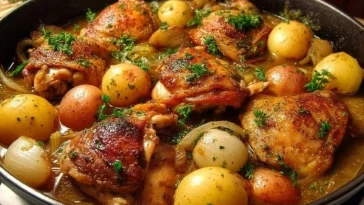 Poulet Rôti Avec Pommes de Terre et Sauce