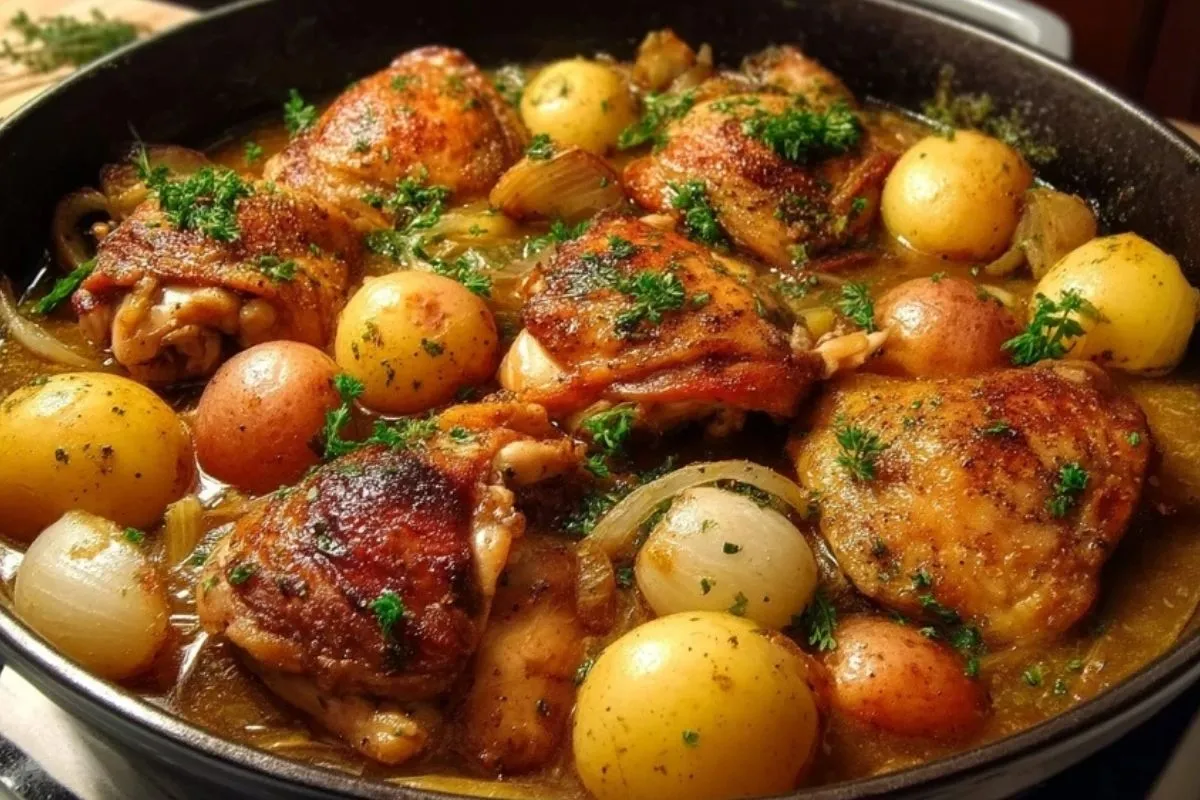 Poulet Rôti Avec Pommes de Terre et Sauce