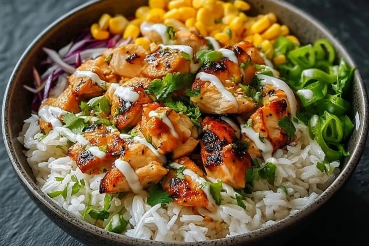 Bols De Riz Au Poulet Sain