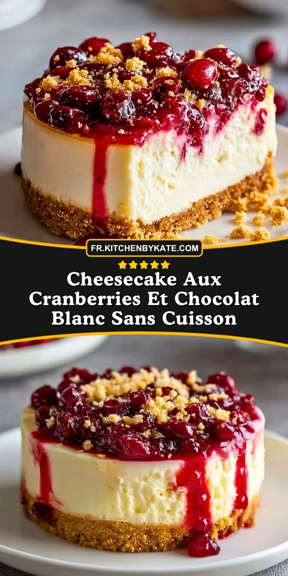 Cheesecake Aux Cranberries Et Chocolat Blanc Sans Cuisson - Pin 1