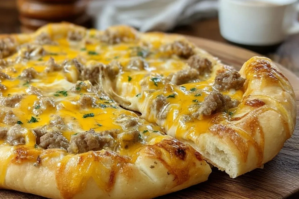 Pizza Au Petit Déjeuner Avec Sauce Saucisse Délicieuse