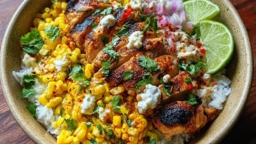 Bol De Riz Au Poulet Et Au Maïs Grillé
