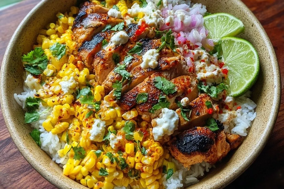 Bol De Riz Au Poulet Et Au Maïs Grillé
