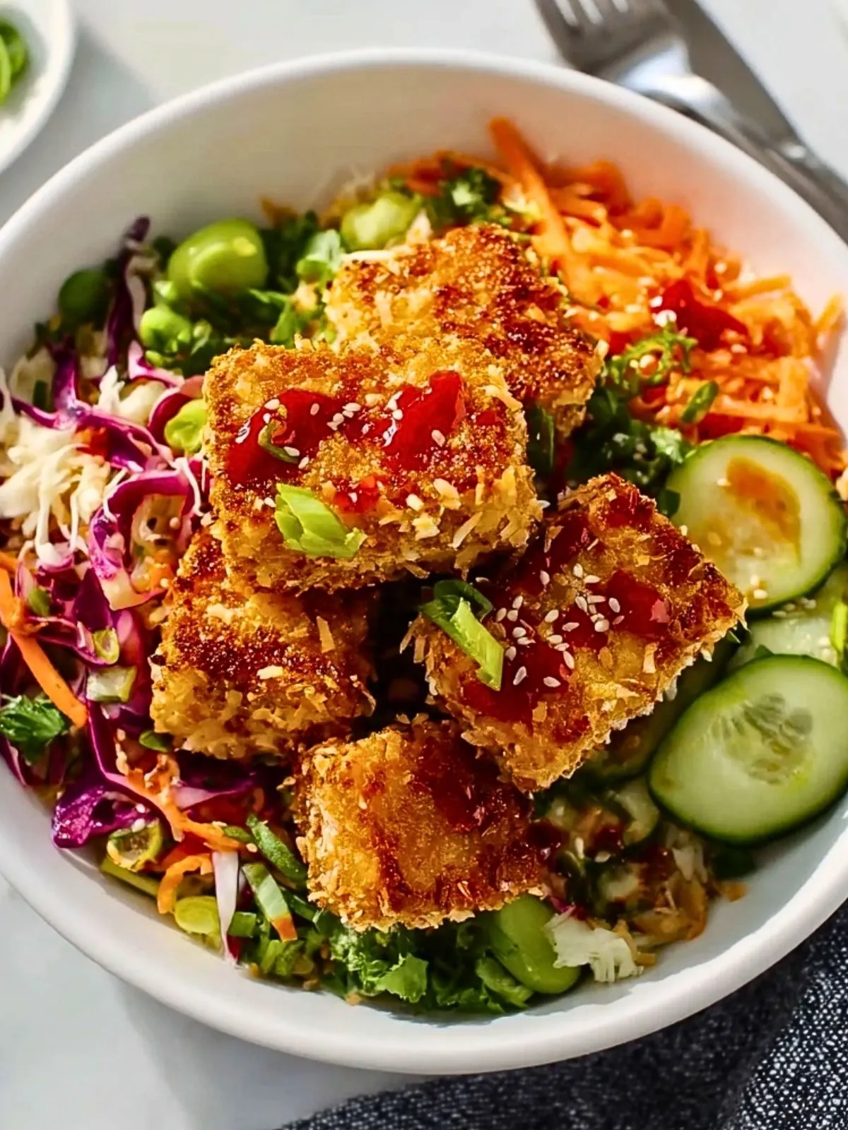 Bol De Tofu Croustillant En Croûte De Noix De Coco (1)