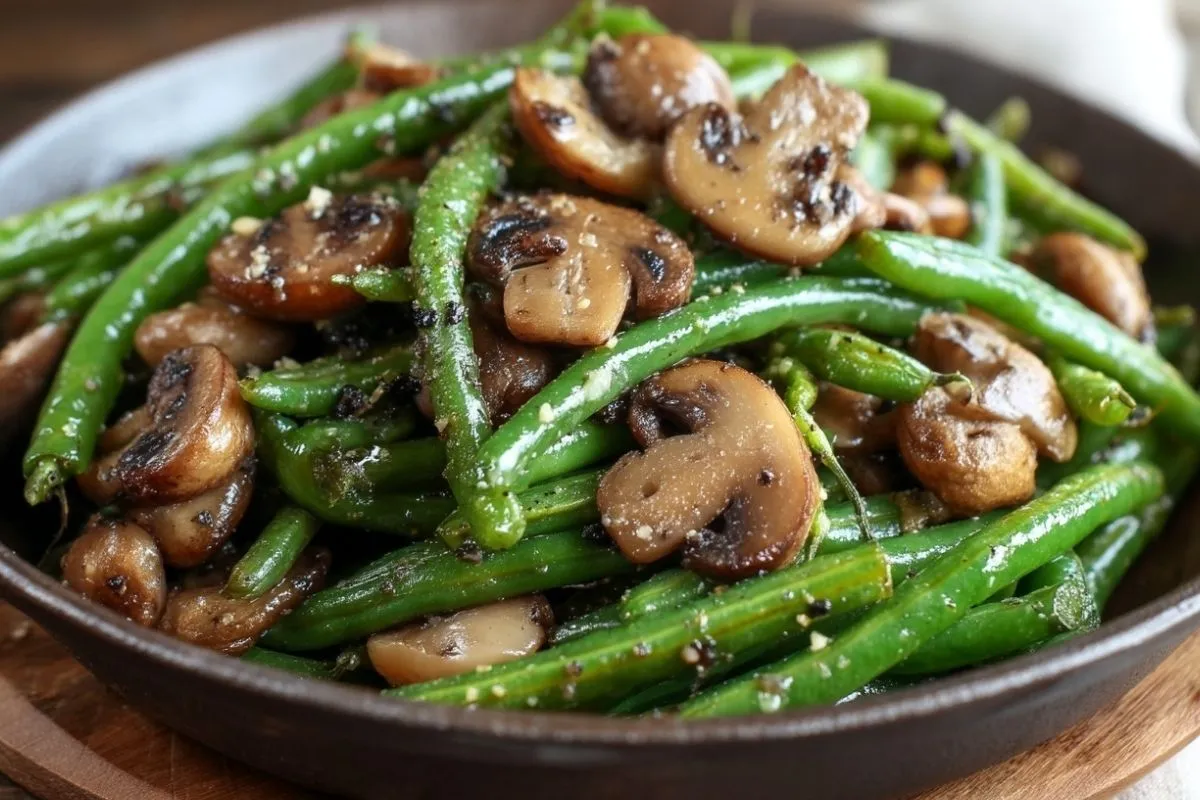 Haricots Verts Sautés à lAil et Champignons au Beurre