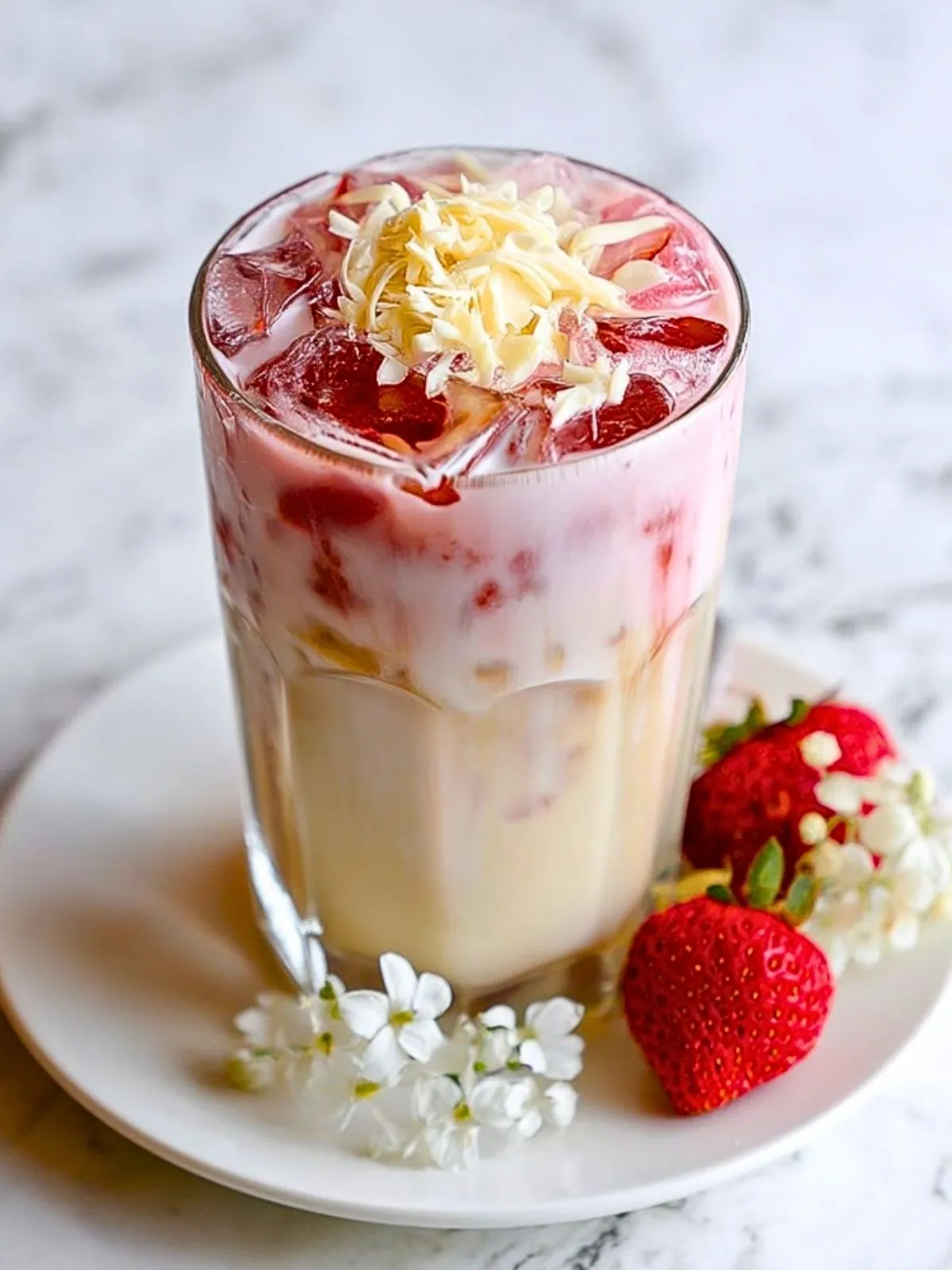 Latté Glacé Au Chocolat Blanc Et Fraises (1)