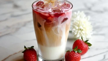 Latté Glacé Au Chocolat Blanc Et Fraises
