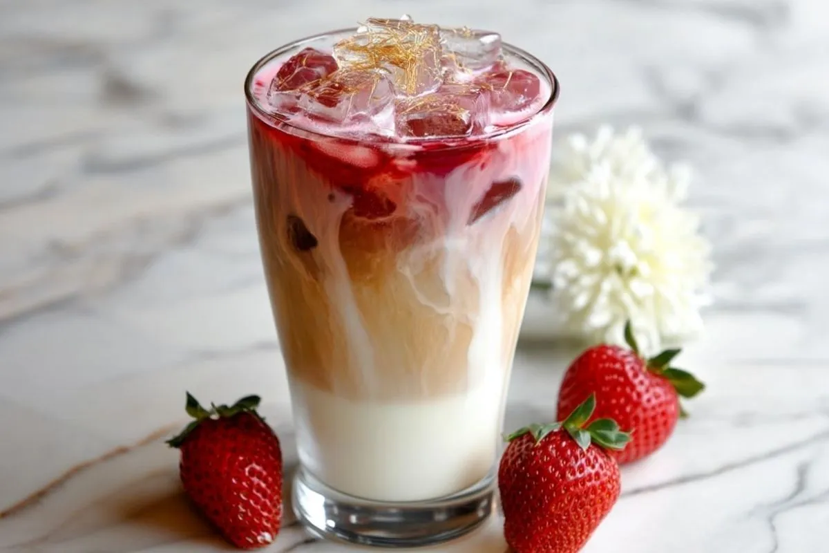 Latté Glacé Au Chocolat Blanc Et Fraises