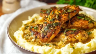 Poulet Sauté Aux Herbes Et Ail Avec Purée De Pommes De Terre